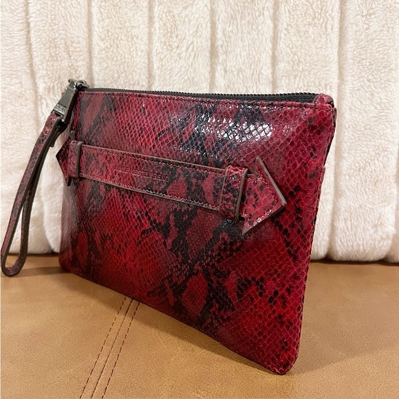 AIMEE KESTEBERG Melville Ruby Red Snakeskin Leather Clutch / Wristlet - Picture 14 of 16